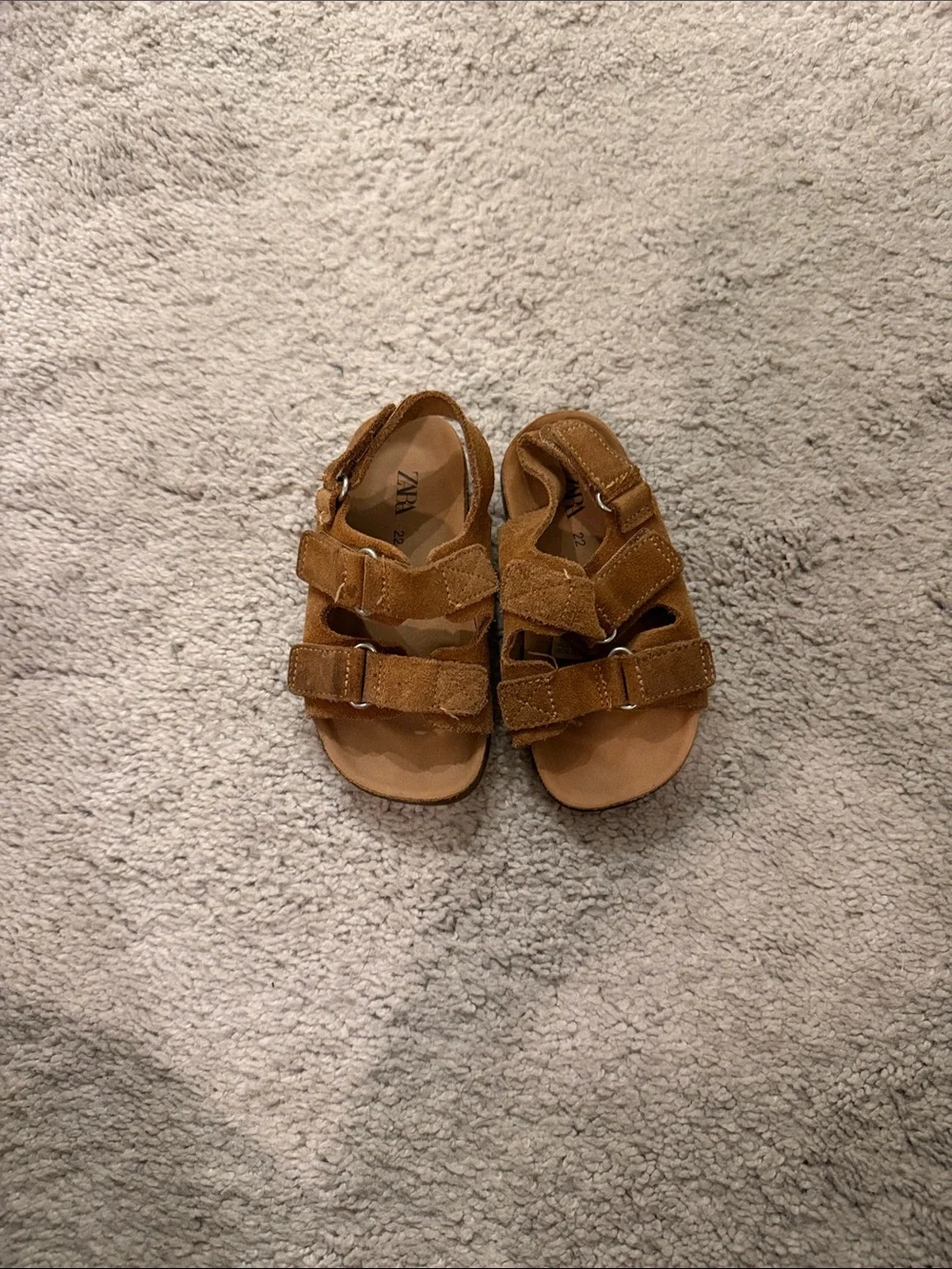 Zara Kids Tan Suede Double-Strap Sandals